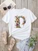 Custom Name Letter Combination Fashion Women T-shirt Floral Letter Font A B C D E F G Short Sleeve Tops White T-shirt