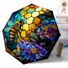 Vintage Bee Circular Art Pattern Outdoor Automatic Umbrella Retractable Design with 8-Rib Durability Lightweight Perfect Gift for Friends Family