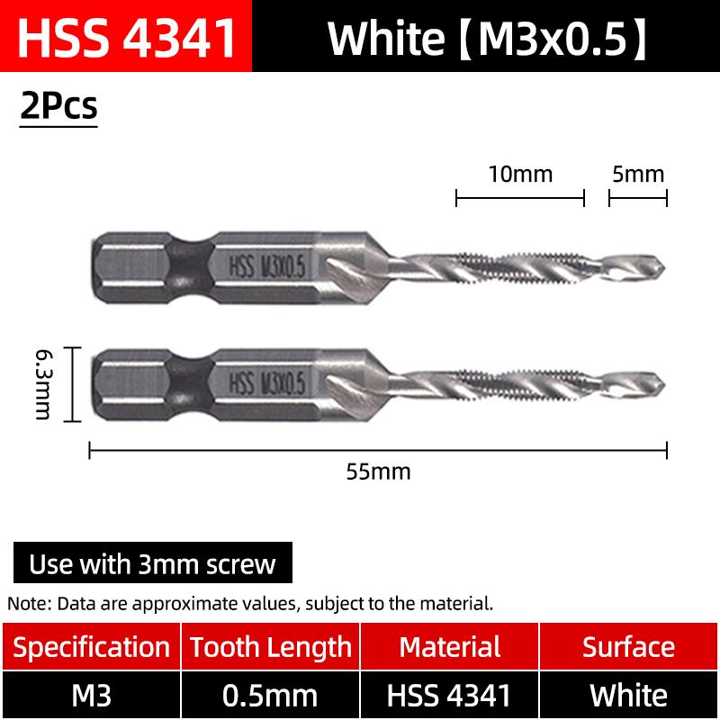 Hex Screw Thread Metric Tap Drill Bits Set HSS Titanium Composite Countersink Drill Reamer Metal Tapping Chamfering Tool Kit