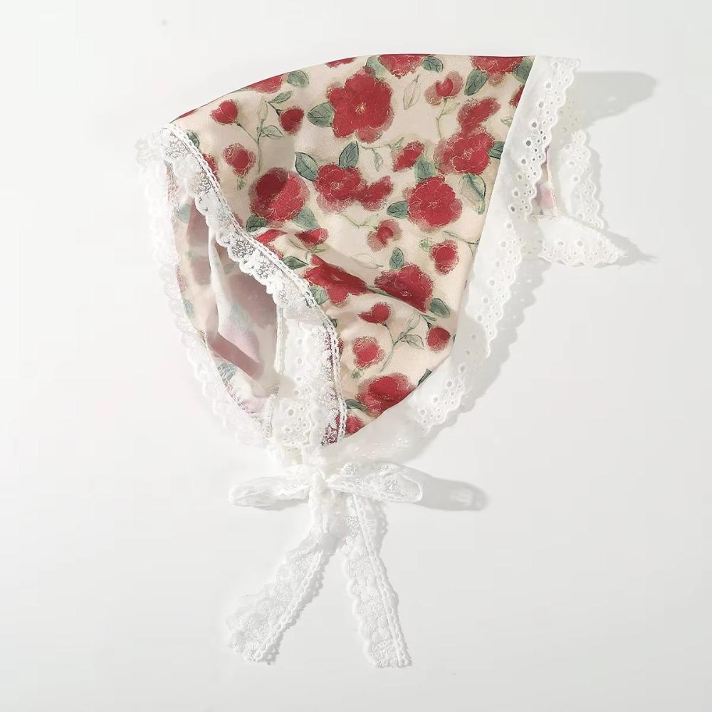 Elegant Floral Cotton Head Scarf Soft Wrap Printing Hair Scarf Vintage Lace Triangle Scarf  Beach