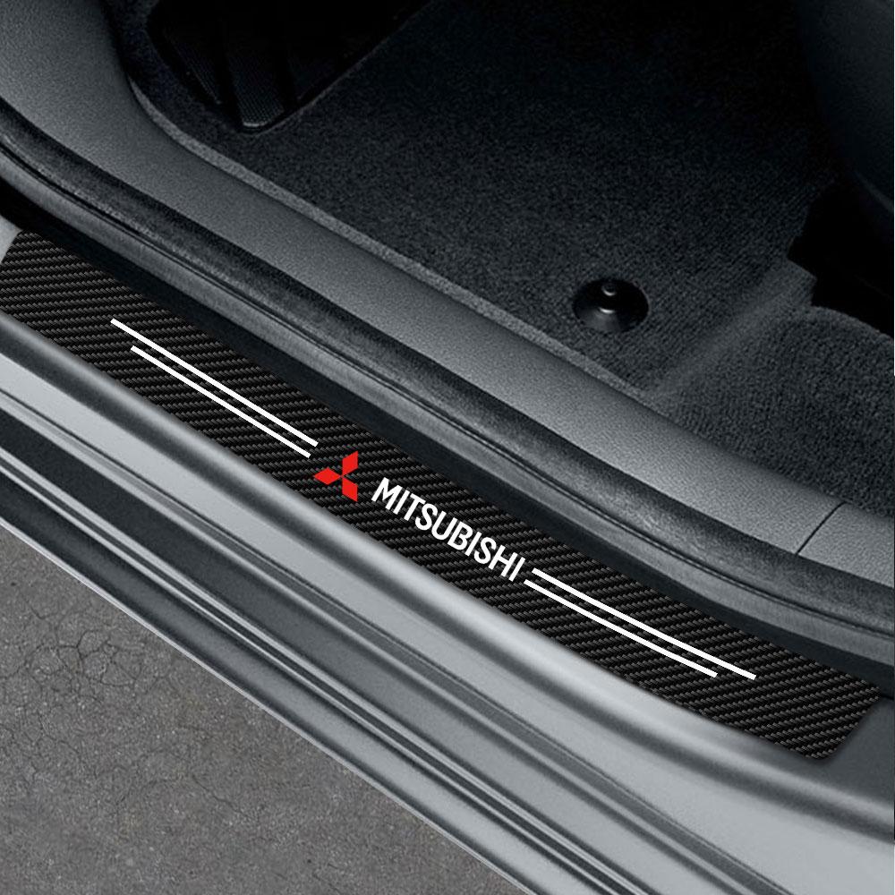 bljm6 4Pcs Leather Carbon Fiber Car Door Edge Sill Protector Strip Stickers For Mitsubishi Lancer Cross Pajero Mirage Attrage Ralliart