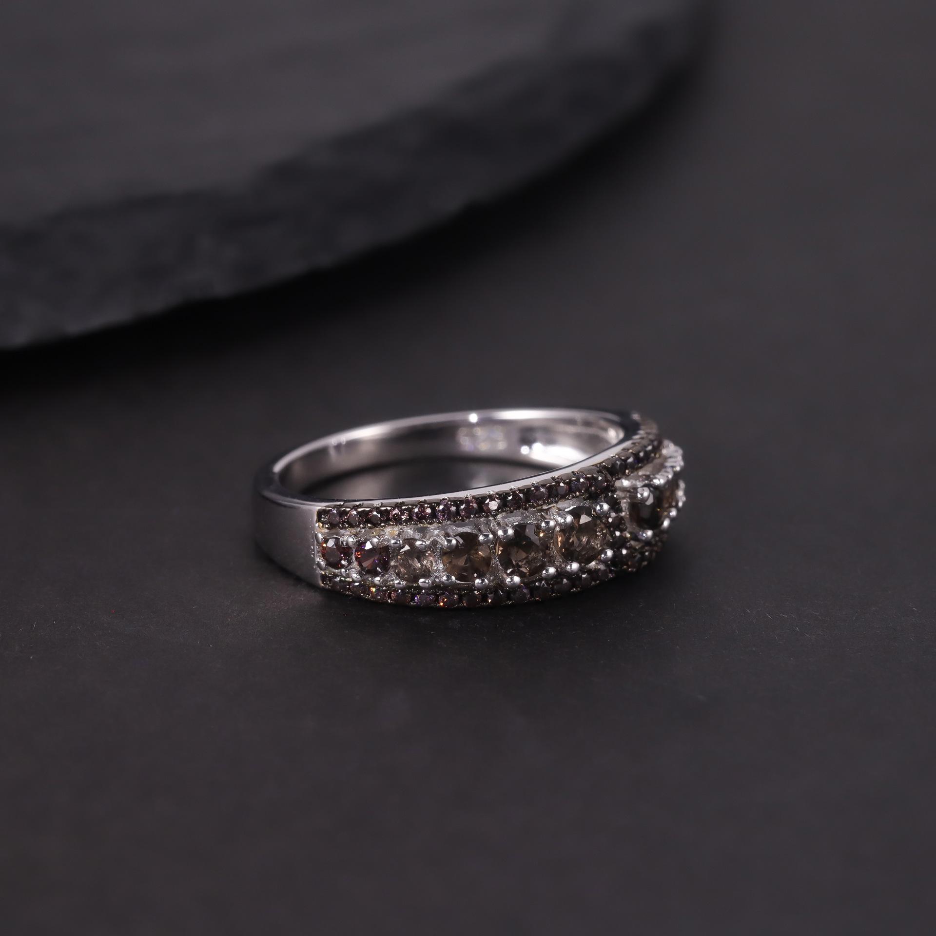 Hot-Selling Natural Topaz Ring S925 Sterling Silver Inlaid Crystal Garnet Ring Us size 6 (domestic size 13)