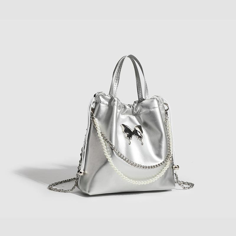 Fashion Niche Carrying Silver Corset Street Bag Women's Summer Bow Crossbody Bucket Bag Women
