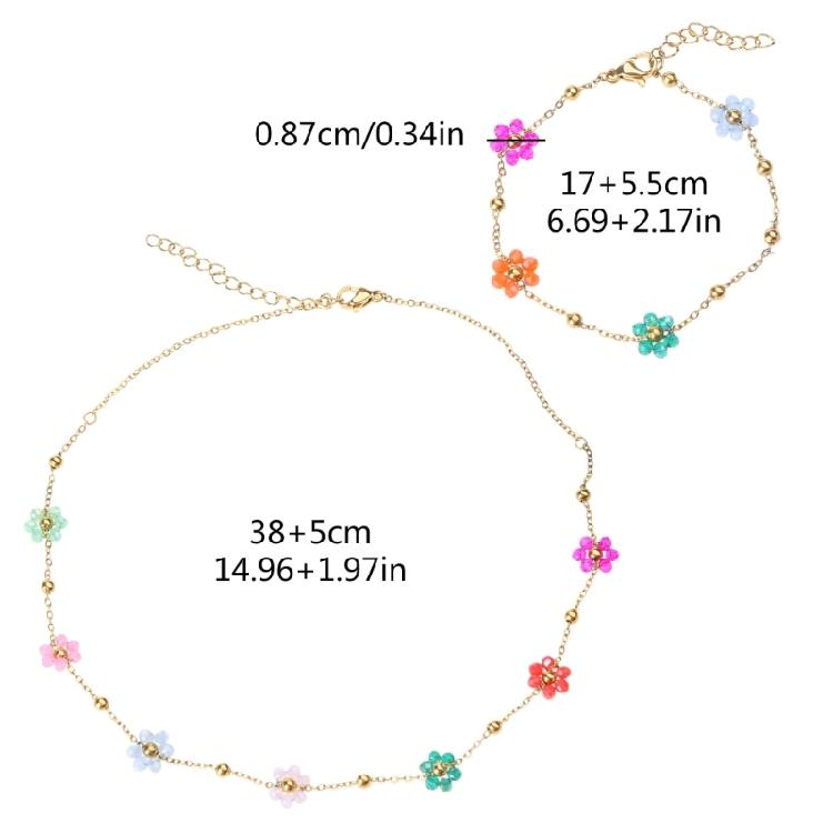 Flower Bead Bracelets Necklace Sweet Cute Choker Necklace Stackable Bangle