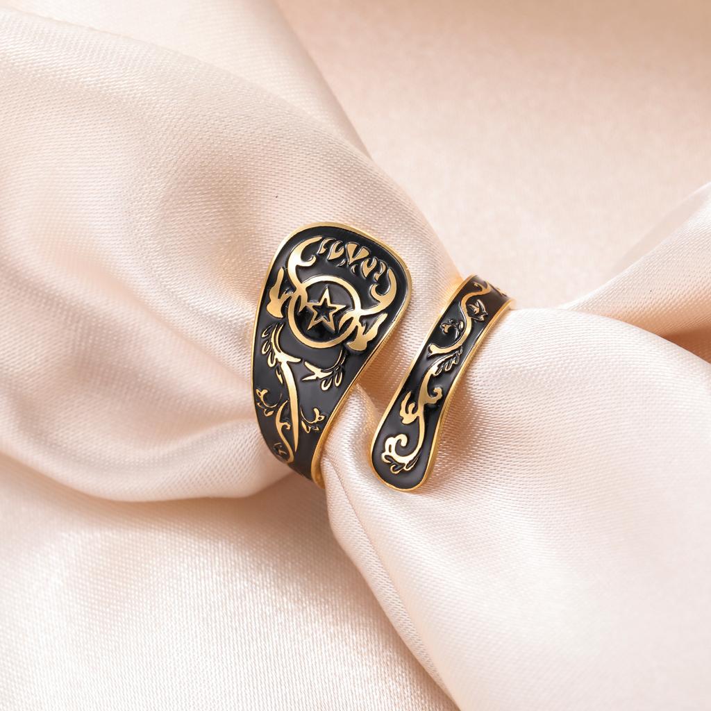 Handsome Retro Pentagram Open Ring Stainless Steel Open Ring Star Spoon Shaped Good Luck Symbol Ring Men's and Women's Jewelry