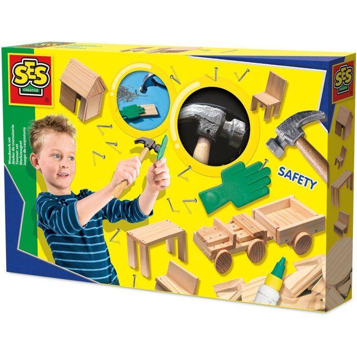 Atelier de menuiserie - SES CREATIVE - Hobby Blue - Coffret bricolage créatif - Main sécurité - Age : 5+