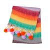 Mohair Rainbow Tassel Shawl Loop Yarn Winter Cashmere Scarves Retro Warm Wraps  Women/Men