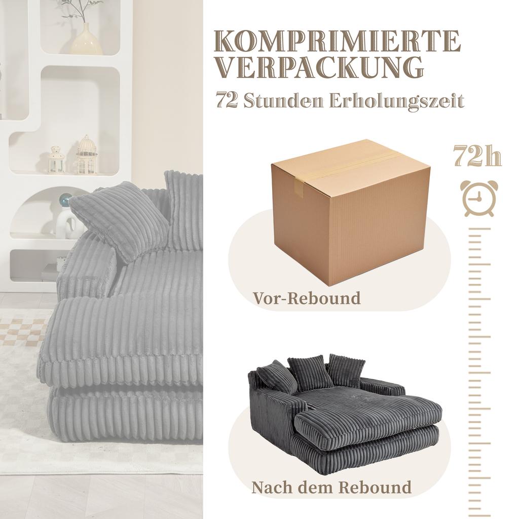 Modern Corduroy Sleeper Sofa Cloud Couch with 3 Soft Cushions, Comfortable Single-Seat Floor Sofa for Living Room Apartment Office (Dark Grey)