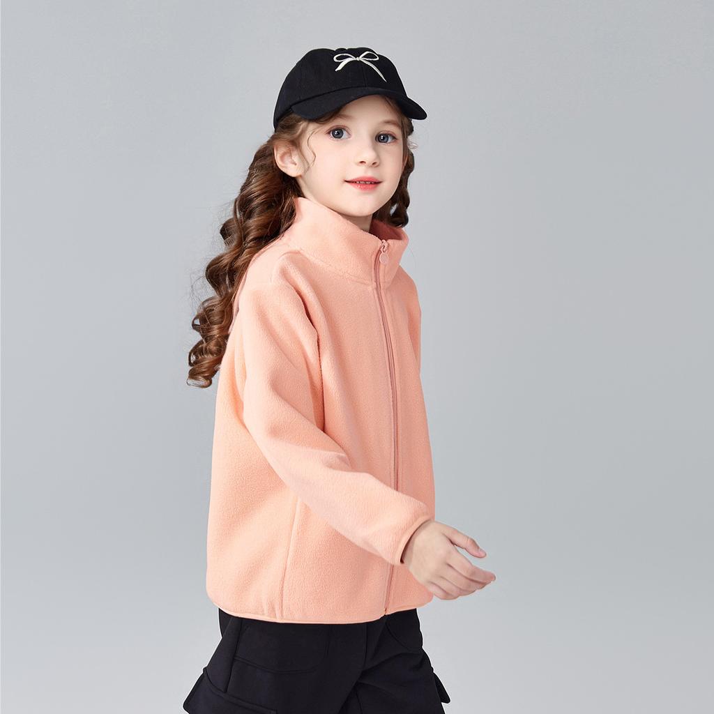 Multi colored soft glutinous fleece jacket for girls in spring and autumn, middle-aged and young children, standing collar warm jacket for children