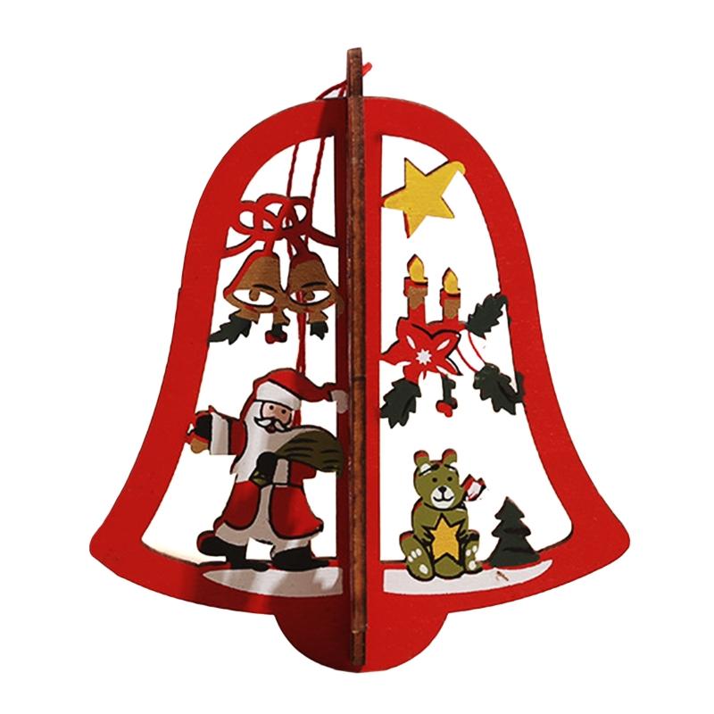 Cute Wooden Christmas Ornaments Star Xmas Tree Bell Xmas Tree Hanging Embellishments Crafts DIY Holiday Hanging Decor