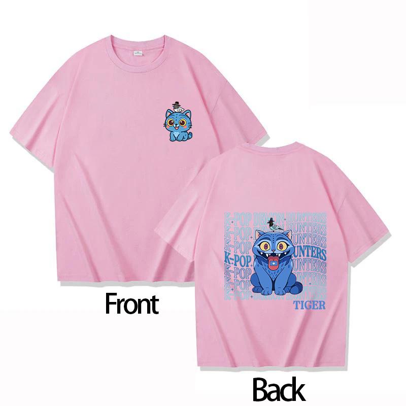 Round Neck Boys Girls T-shirt Cute KPOP Demon Hunter Tiger Derpy Parent-child Girls Short-sleeved Comfortable Adult Top
