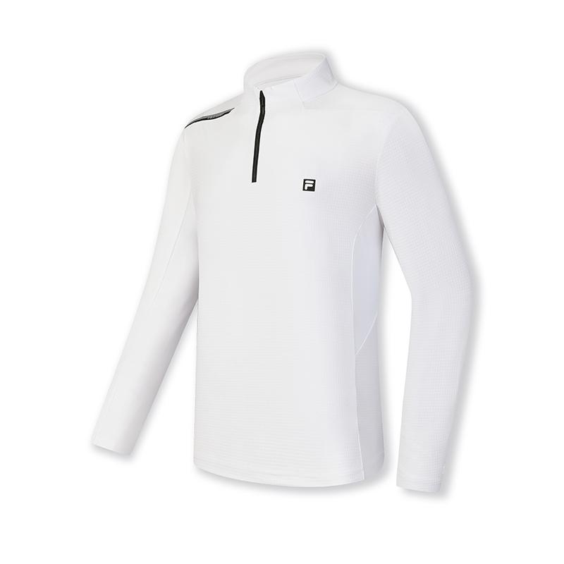 FILA Stand Collar Half Zip Knit Long Sleeve T-Shirt Men Tops Jade-White A11M515210FWT