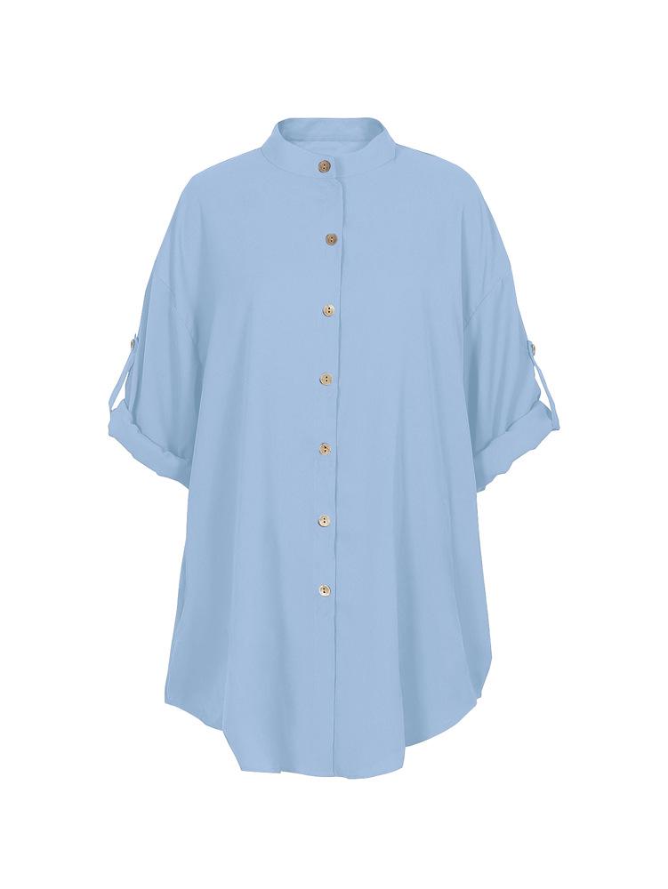 Cotton & Linen Row Button Plus Size Women's Mid-Length Short-Sleeve Loose Shirt