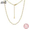 Effie Queen 925 Sterling Silver Paperclip Chain Choker Unisex Adjustable Paper Clip Chain Necklace High Quality DIY Jewelry SC89