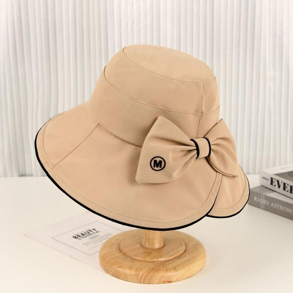 New M standard versatile bow big eaves bucket hat fashionable casual sun hat showing face small sun protection hat