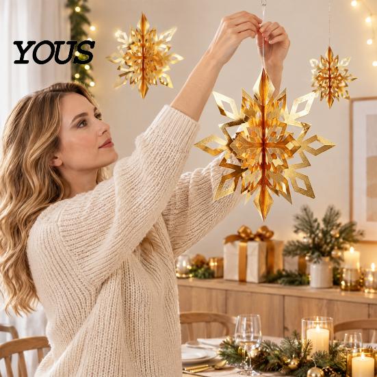 Reusable Paper Snowflakes for Ceilings 6Pcs Christmas Snowflake Hanging Decorations, 3D Iridescent Ornaments, Decorative Winter