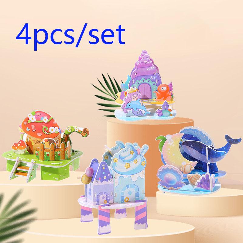 4 Set 3D Açılır Kart Yapboz Kiti - Kendin Yap Montaj El İşi, Çocuklar İçin Eğitici Yapım Oyuncağı, Eşsiz Öğrenci Hediye Fikri