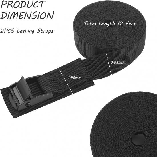 2PCS Heavy Duty Tie Down Straps,12Ft Maximum Load Capacity 330 Lbs Lashing Strap Used To Fix Items,Adjustable Cam Buckle Straps Fit For Roof