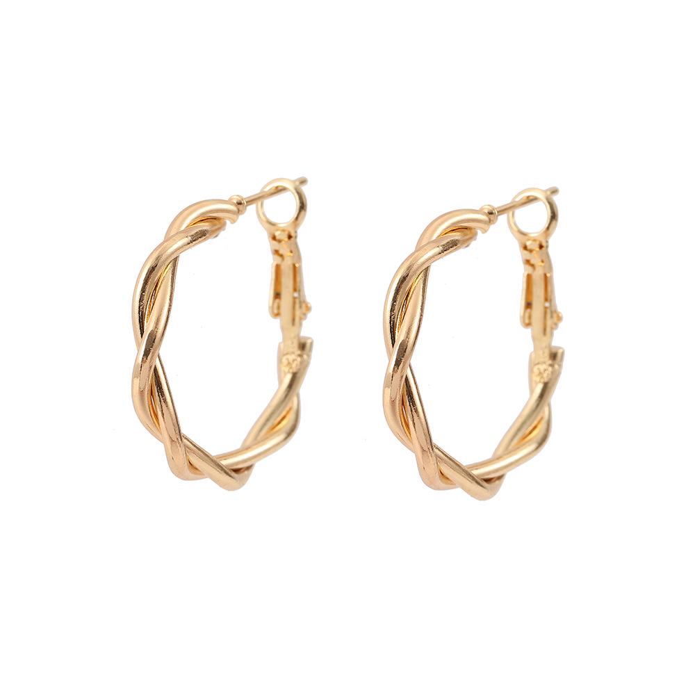 Trendy Geometric Twist Hoop Earrings: Stylish Metal Accessories for Women