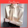 Korean Satin Office Womens Blouses Lady Shirts Fashion Loose Springsummer Vintage Clothing Solid Long Sleeve Women Tops