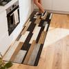 Wood Grain Patchwork Kitchen Runner Rug Modern Striped Texture Non‑slip Waterproof Long Floor Mat For Home Rug