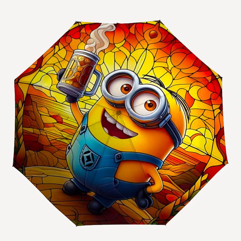 1pc Minions Automatic Folding Umbrella - Compact 8-Rib Design, Durable Plastic & Iron, Perfect Gift for Friends & Family, Outdoor Umbrella, Fashionabl