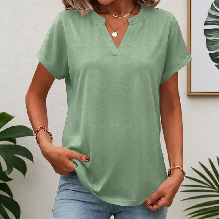 Women Summer V Neck Short Sleeve Tunic Tops Business Work Blouses Tee Shirts