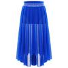 Girls Lyrical Dance Skirt Shiny Rhinestones Waistband Side Slit High Low Irregular Mesh Skirt