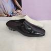 Rivet Block Heel Slippers Women 2026 Spring Square Toe Deep Mouth Versatile Baotou Half Slippers