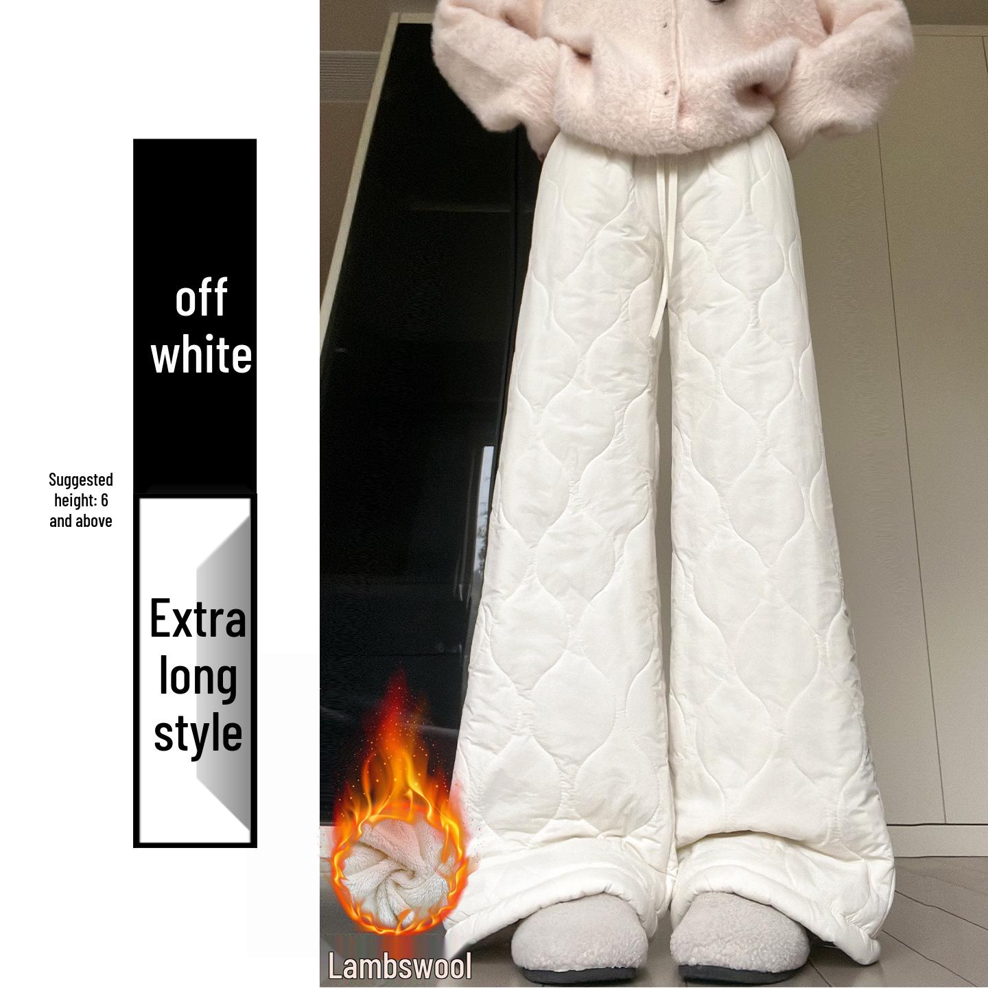 

Women s Black Thick Lambswool Cotton Patchwork Wide-Leg Pants - Autumn/Winter Warm Velvet Plush, Straight-Leg Style L