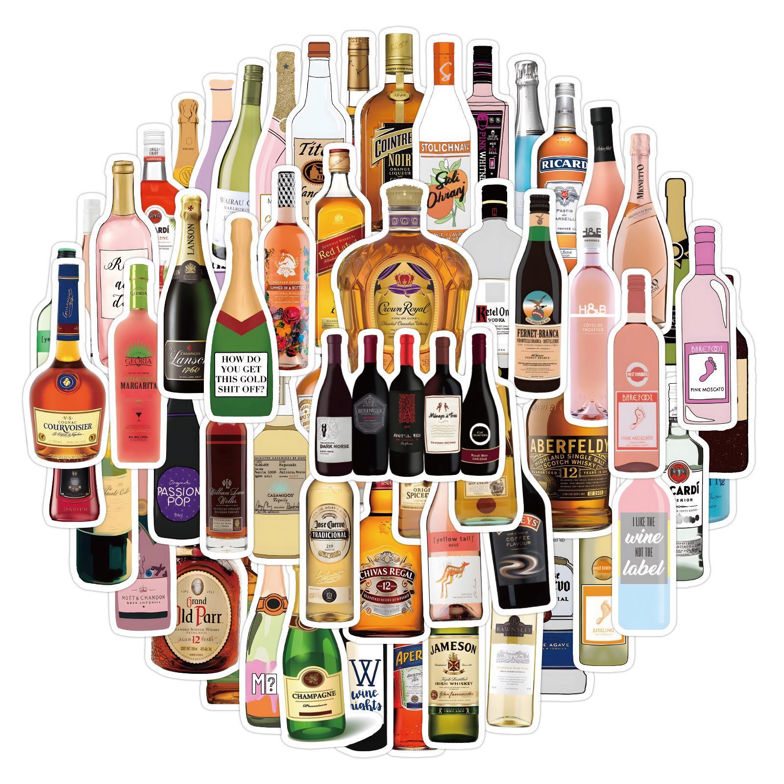 60 Cartoon Champagne Beer Graffiti Stickers for Suitcases Notebooks - Waterproof Decoration Decals.