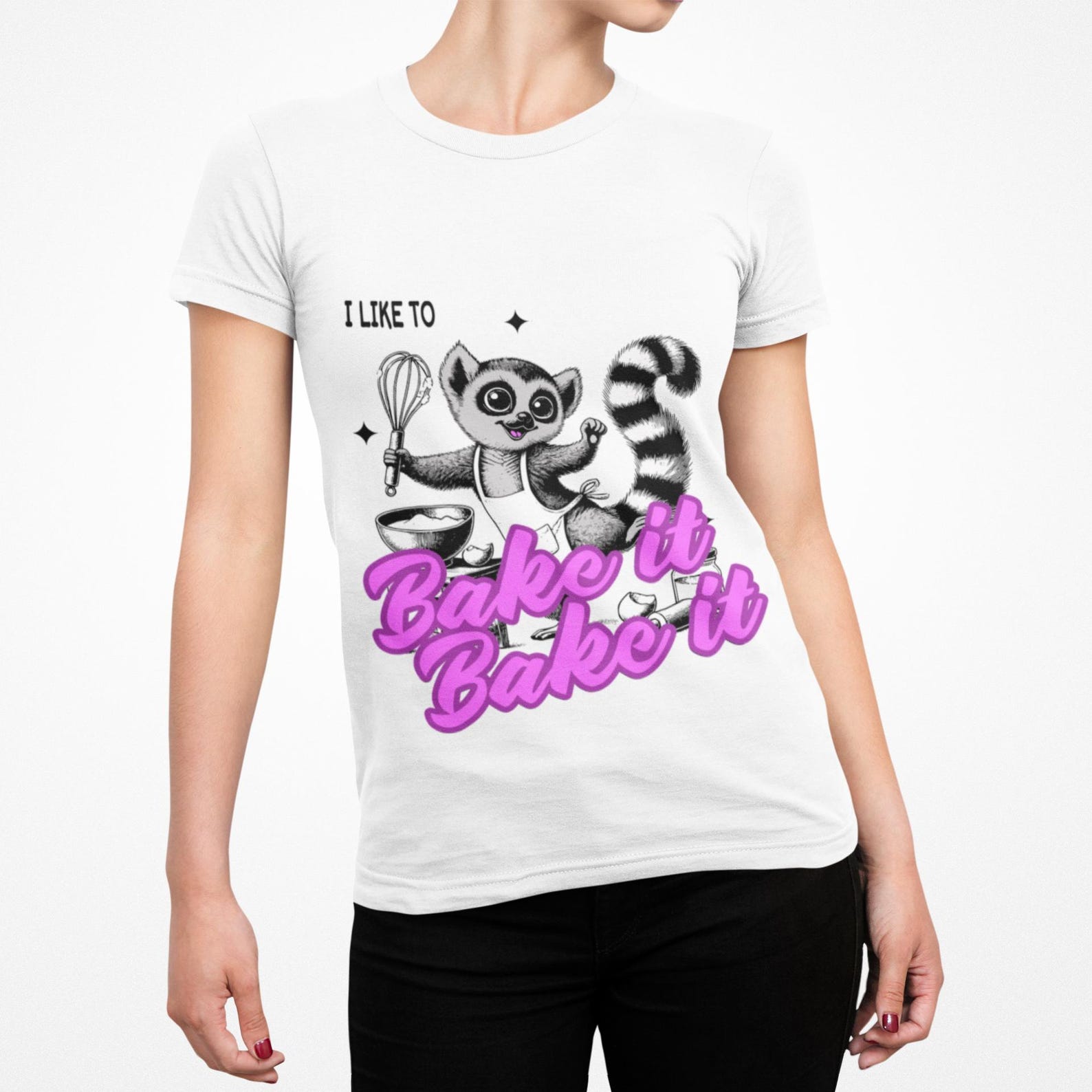 Lemur Baking T-Shirt | Cartoon Animal Whisk Tee 4XL