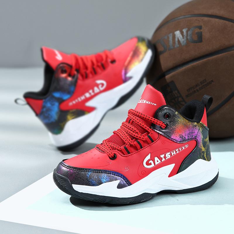 Xiong Classmate 22 Autumn Leather New Youth Sports Trend Shoes Rotary Buckle Children's Basketball Shoes