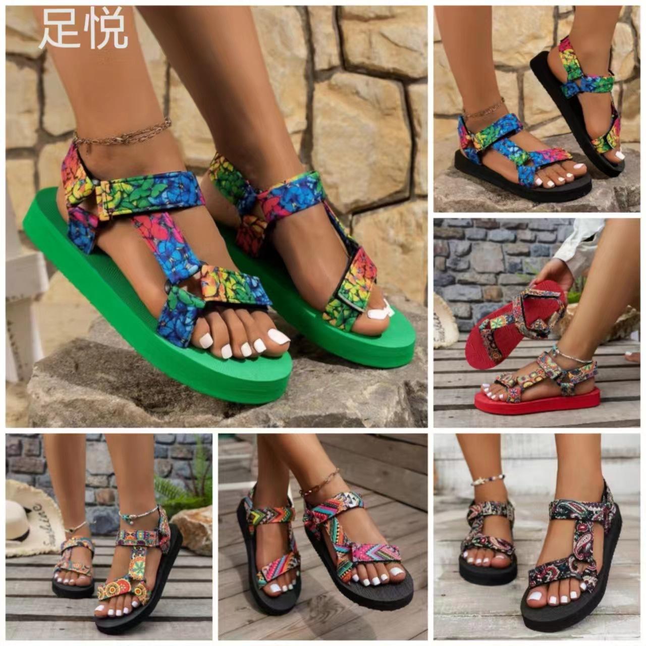 

Lightweight Flat Sandals Women Summer Roman Sandals Women Velcro Round Head Beach Sandals Women Adult 36 червоний