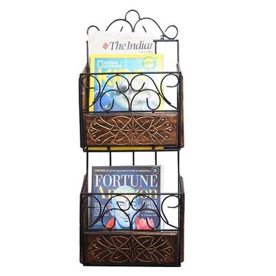 Organisateur de panier de support de journal en bois de fer forgé pour la maison, le salon ou le bureau, porte-revues de journaux