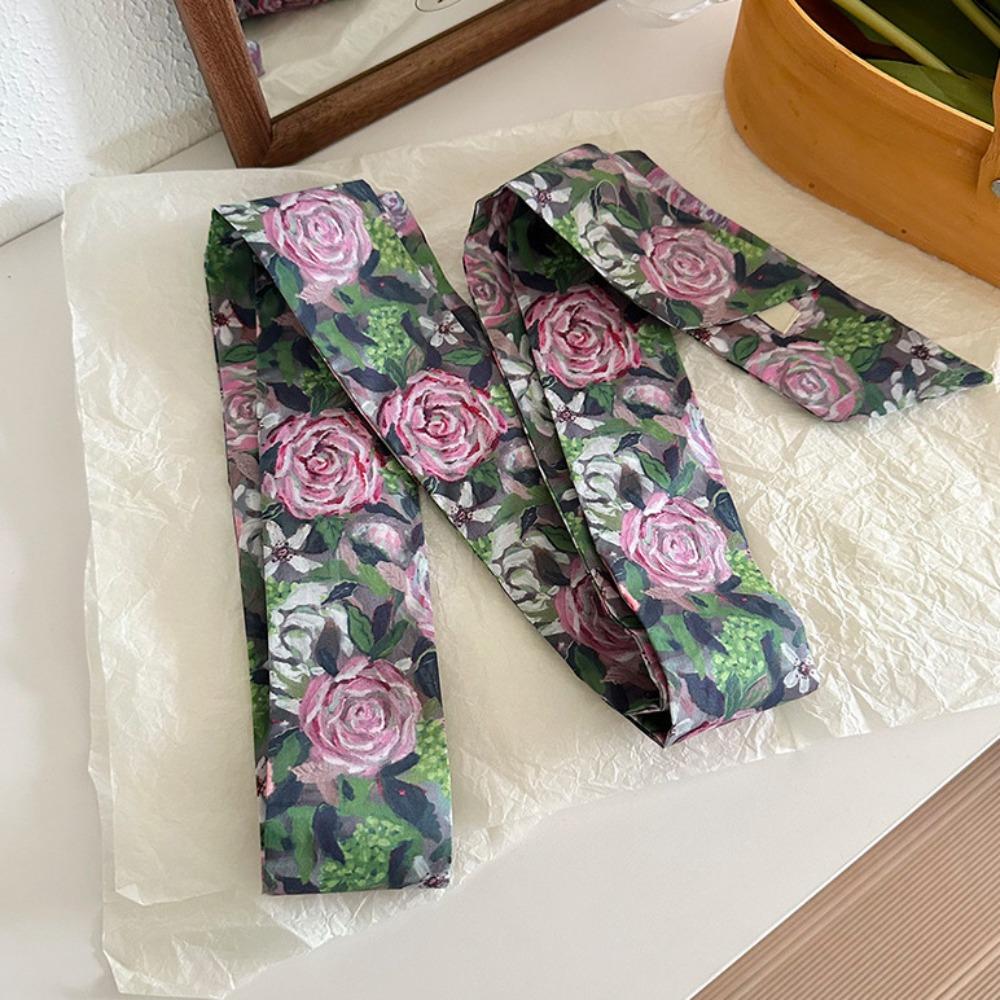 Flower Field Oil Painting Scarf Cotton Extended Long Ribbon Neckerchief Scarf Headband  Women