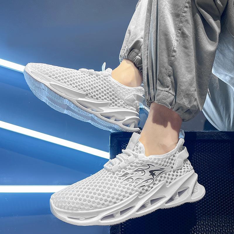 Summer Breathable Hollow Mesh Sports Shoes Men's Soft Sole Lightweight Casual Running Shoes Deodorant Single Net Shoes Trendy Brand