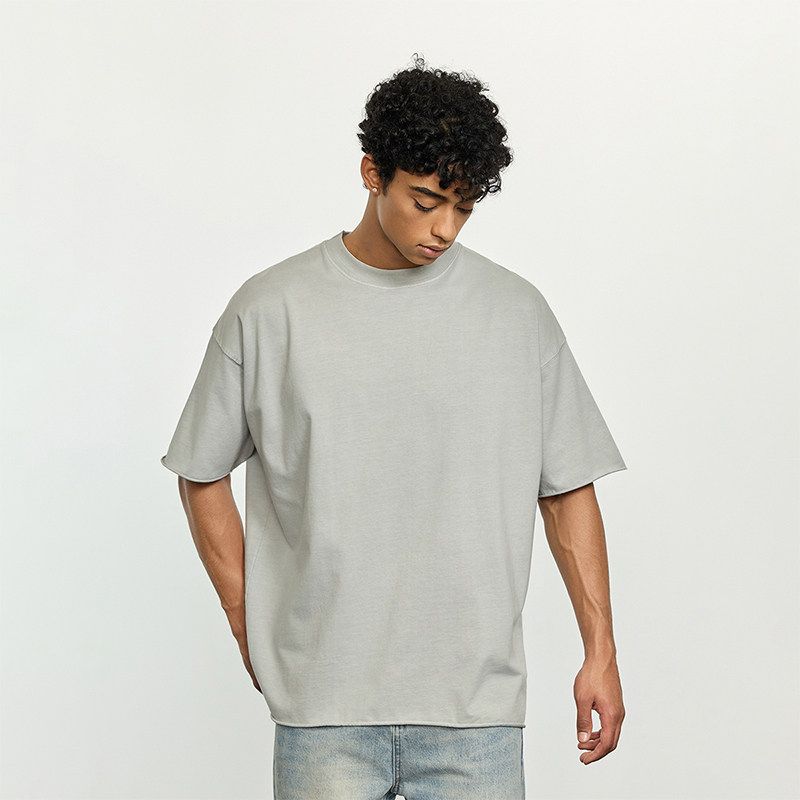 Black of Exit High Street Heavy-Duty Washed Distressed Raw Edge Short-Sleeve Cleanfit Loose Fit T-Shirt Pure Cotton
