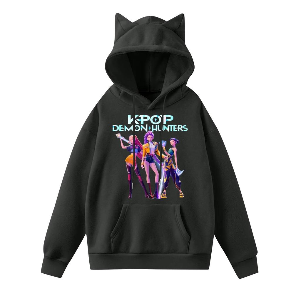 Ladies Fashion Casual Long Sleeve Printed Round Neck Hoodie Pullover Top With  Pockets