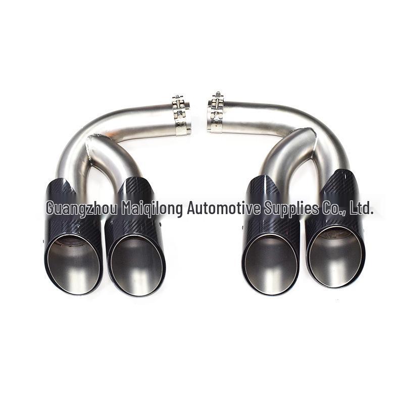 Compatible Carbon Fiber Quad Outlet Double-Layer Black Tailpipe for 2018-2019 Porsche Cayenne Modification