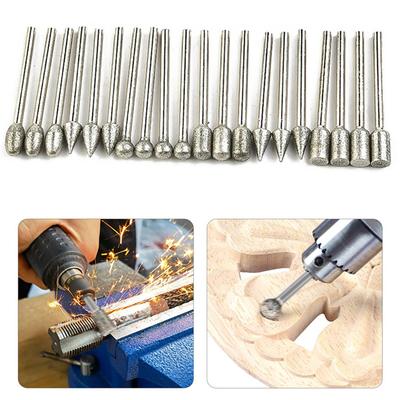 20pcs Diamond Drill Grinding Bit Set Mini Drill Burrs Bit Set For Rotary Tool Grinding Accessories 3mm Shank