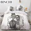 Skull Couple King Queen Duvet Cover Skeleton Bride Bedding Set for Kids Teens Adults Halloween White 23pcs Soft Quilt Cover