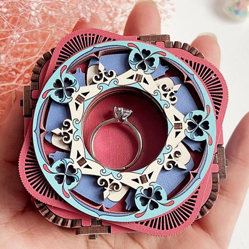 3D Wooden Puzzles For Adults Diy Wind Up Music Box Puzzle Material Kit Vintage Ring Storager Unique Gift