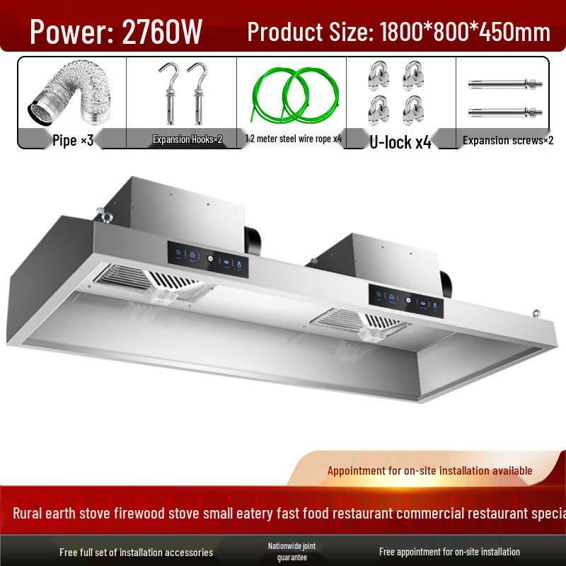 Commercial High-Suction Stainless Steel Range Hood for Restaurants with Wood-Fired Stove Purification