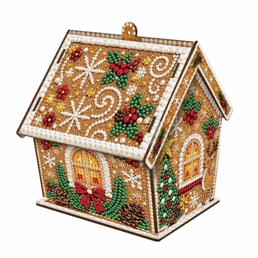 Four-sided DIY Pearl Art Kit Rhinestone 3D House Ornament Holiday Gift