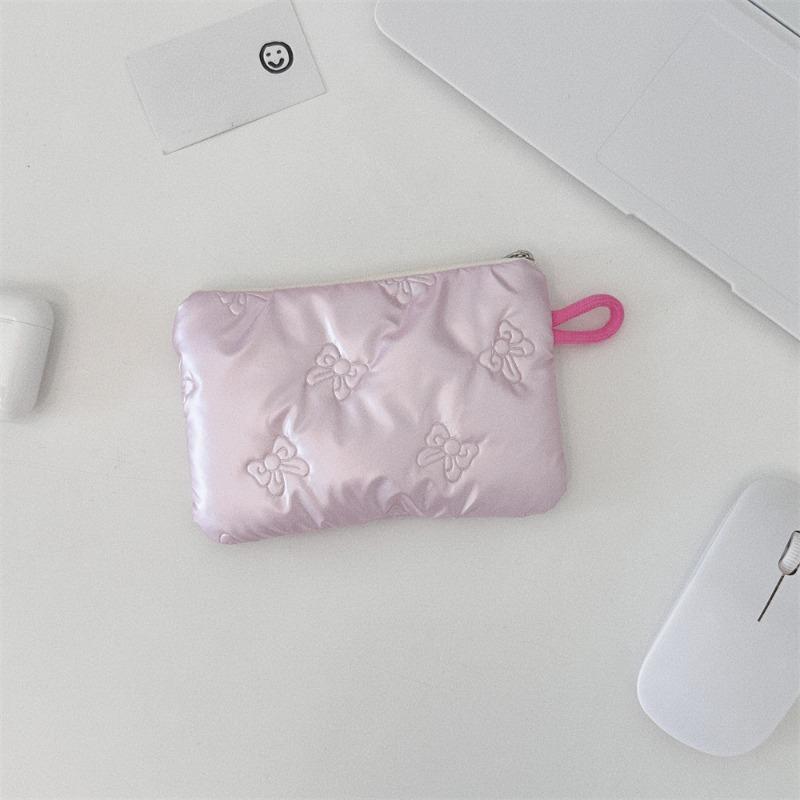 Silver Bow Pattern Coin Purse Women's Earphone Coins Keys Wallet Organizer Zipper Pouch Cosmetic Bag