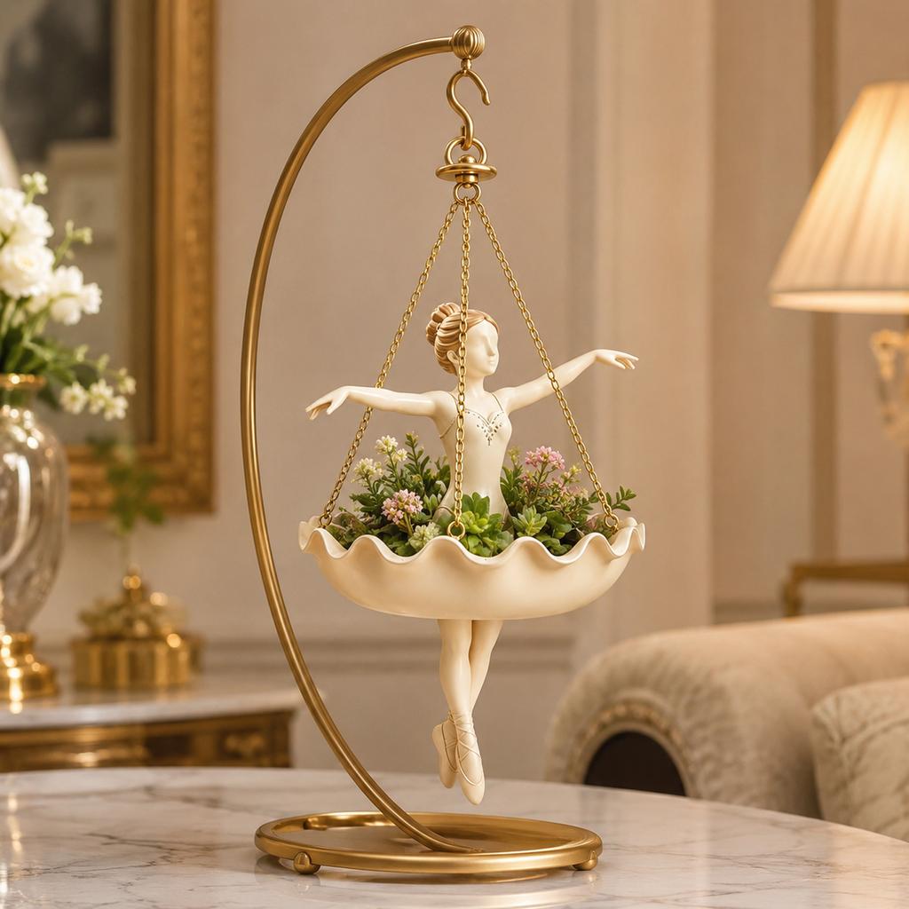 Ballet Dancer Hanging Planter with Chain Suspension Decorative Figurine Flower Pot Holder Indoor Outdoor Use Suitable for Various Spaces
