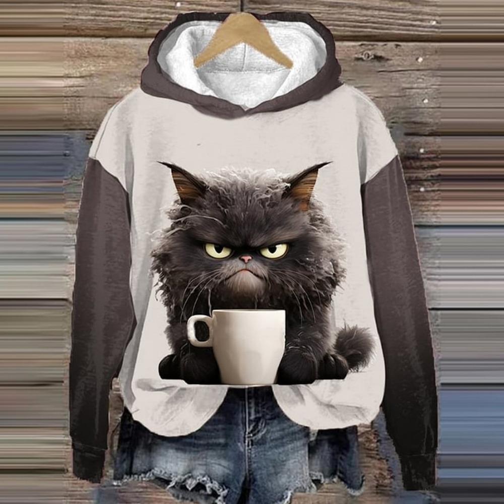 Sudadera con capucha para mujer, divertida sudadera con estampado de animales de gato kawaii para hombre, sudaderas, ropa femenina, jerséis unisex casuales de manga larga