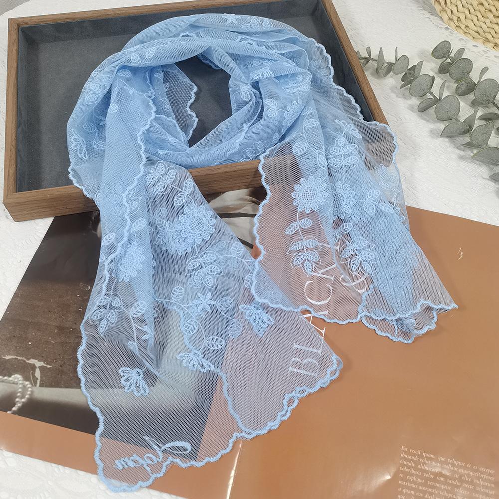 Lace Sunflower Silk Scarf Fairy Temperament Headband Summer Thin Versatile Multi-purpose Lace-up Scarf Ribbon Trend Scarf
