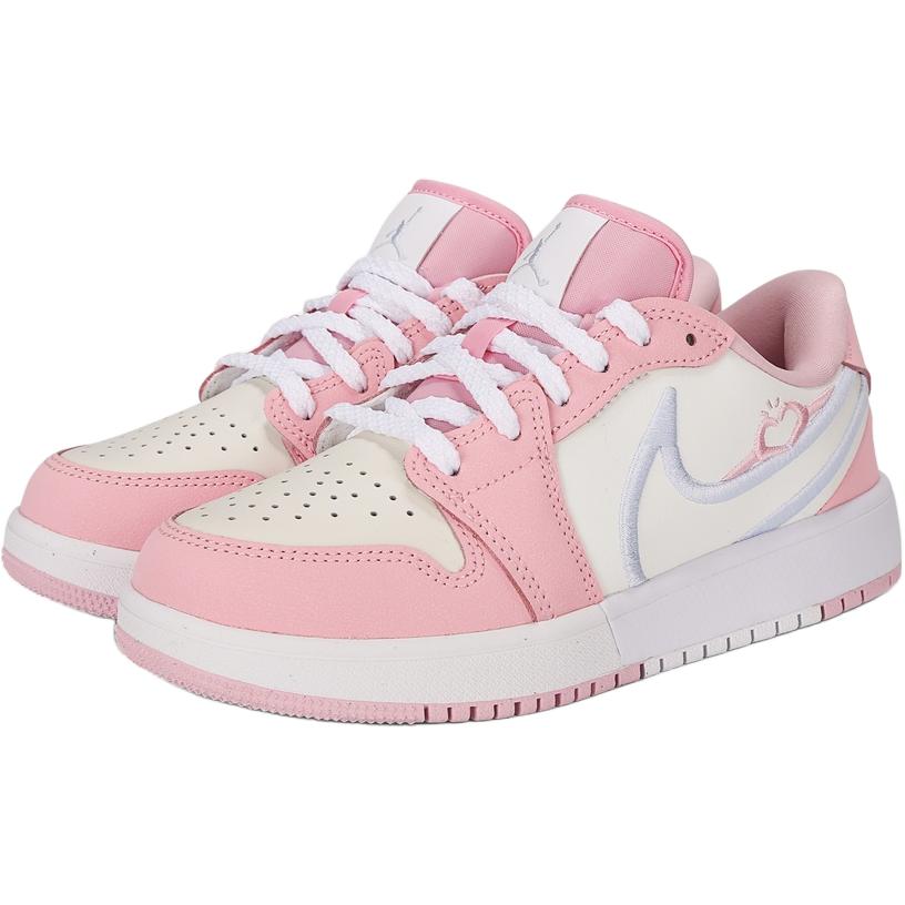 Jordan Air  1 Valentines Day Comfortable Versatile Low-Top Kids Basketball Shoes Unisex Sneaker Pink White HQ2024-602